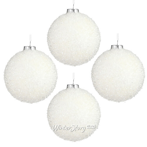 Набор елочных шаров Fluffy Shine: Белый 10 см, 24 шт Edelman