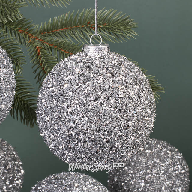 Набор елочных шаров Fluffy Shine: Серебряный 10 см, 24 шт Edelman