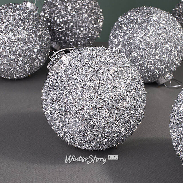 Набор елочных шаров Fluffy Shine: Серебряный 10 см, 24 шт Edelman