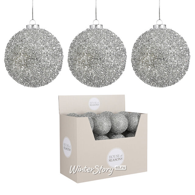 Набор елочных шаров Fluffy Shine: Серебряный 10 см, 24 шт Edelman