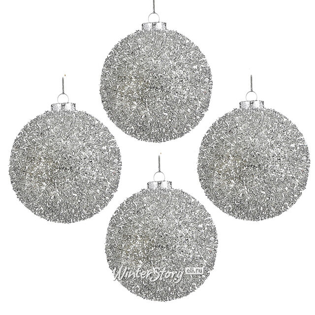 Набор елочных шаров Fluffy Shine: Серебряный 10 см, 24 шт Edelman
