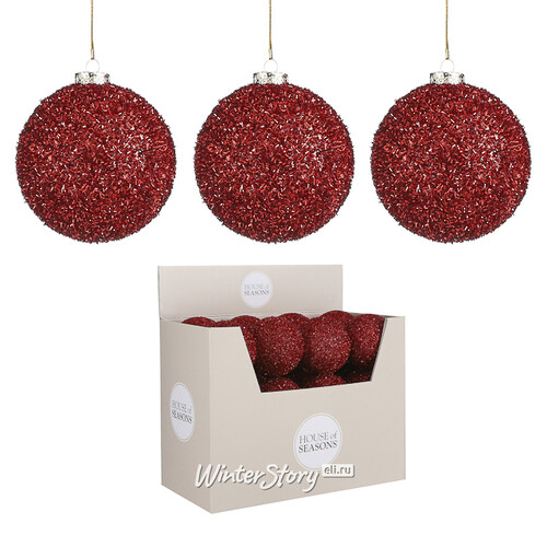 Набор елочных шаров Fluffy Shine: Красный 10 см, 24 шт Edelman