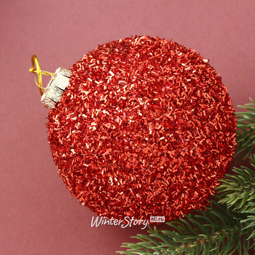 Набор елочных шаров Fluffy Shine: Красный 8 см, 24 шт Edelman