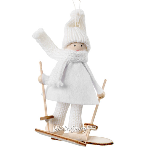 Елочная игрушка Девочка Бри на лыжах 11 см в белом наряде, подвеска Hogewoning