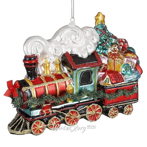 Стеклянная елочная игрушка Поезд с Подарками 17 см, подвеска Edelman