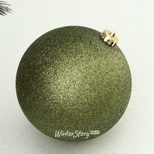 Пластиковый шар Сондер 15 см зеленый мох, с блестками Winter Deco