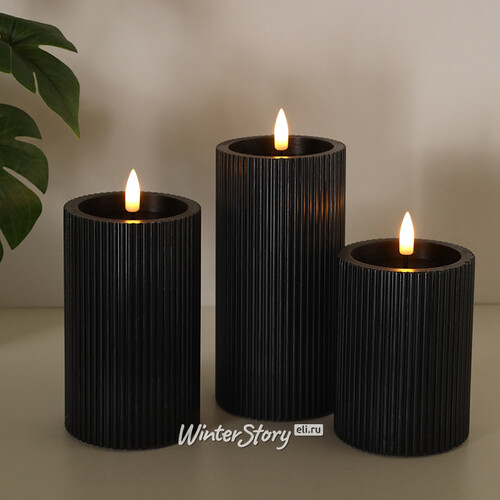 Набор светодиодных свечей Ondule Black 10-15 см, 3 шт, с имитацией пламени, на батарейках Edelman