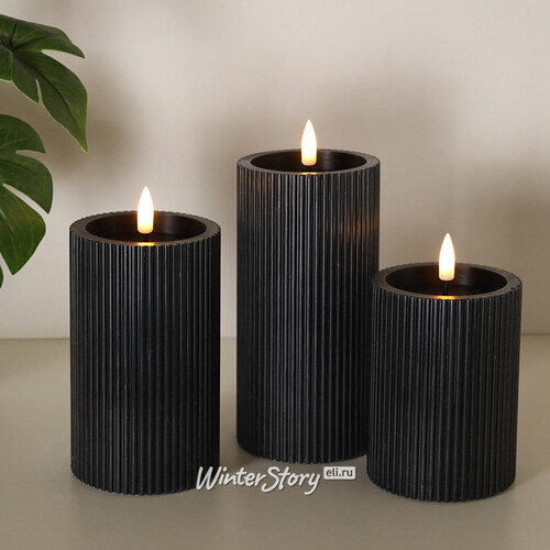 Набор светодиодных свечей Ondule Black 10-15 см, 3 шт, с имитацией пламени, на батарейках Edelman