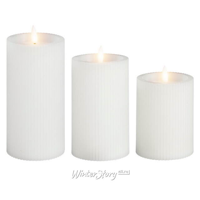 Набор светодиодных свечей Ondule White 10-15 см, 3 шт, с имитацией пламени, на батарейках Edelman