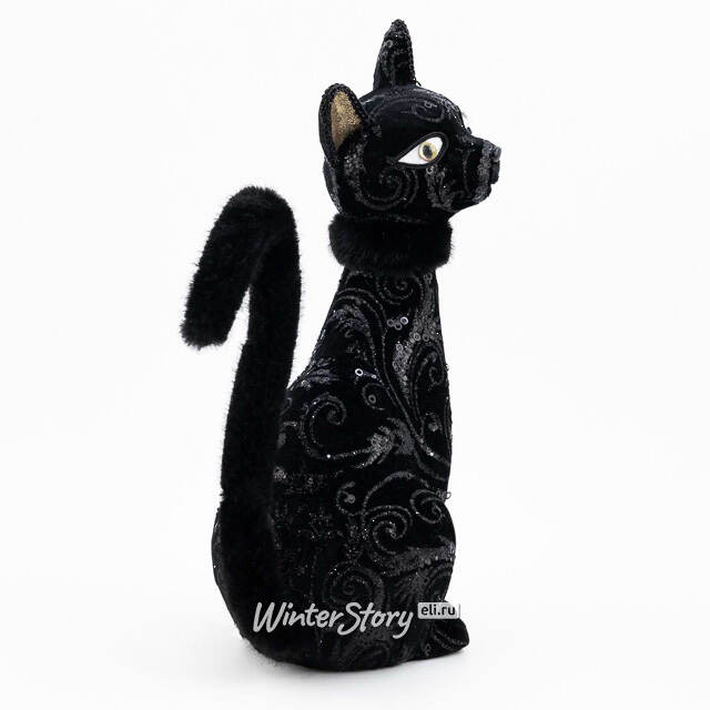 Декоративная фигура Черный Кот Мистик - Бархатный Сумрак 39 см Winter Deco