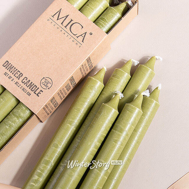 Столовые свечи Ricordo 25 см зеленые, 6 шт Edelman