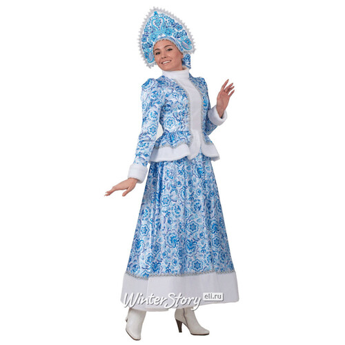 Карнавальный костюм для взрослых Снегурочка Гжель с кокошником, 50 размер Батик