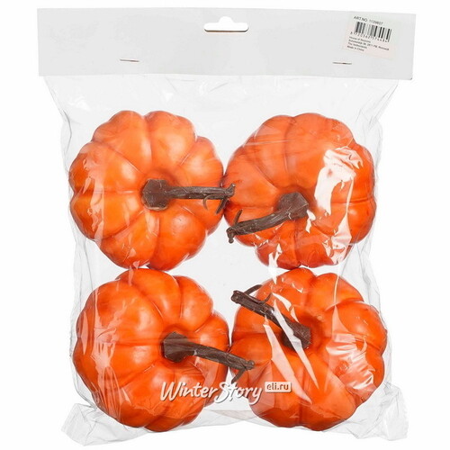 Искусственная тыква для декора Galloway Orange 11 см, 4 шт Edelman