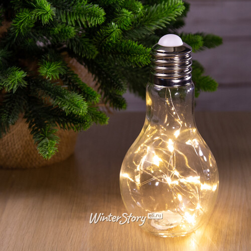 Декоративный стеклянный светильник Лампа Эдисона 19 см прозрачный, батарейки, IP20 Kaemingk
