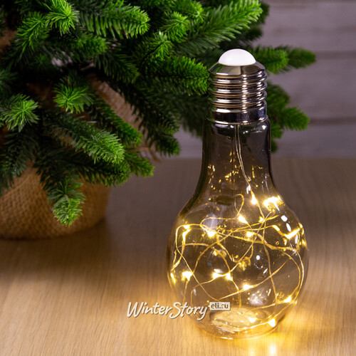 Декоративный стеклянный светильник Лампа Эдисона 19 см дымчатый, батарейки Kaemingk