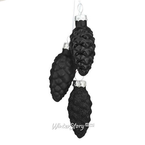 Стеклянная елочная игрушка гроздь Сосновые Шишки 6 см черная Edelman