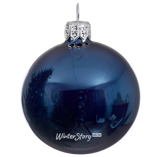 Стеклянный глянцевый елочный шар Royal Classic 15 см синий бархат Kaemingk