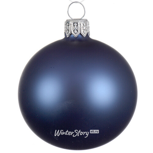 Стеклянный матовый елочный шар Royal Classic 15 см синий бархат Kaemingk