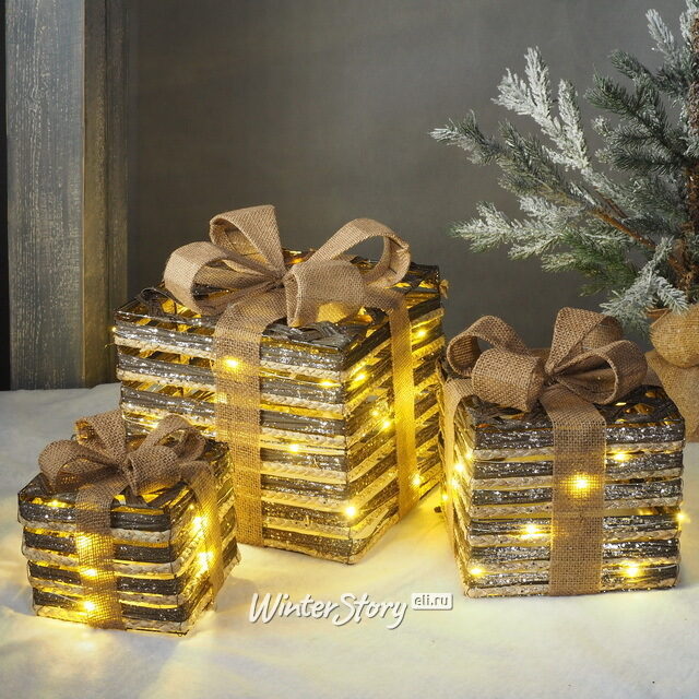 Светящиеся подарки Lagarto Ampare 13-30 см, 3 шт, 20 теплых белых LED ламп, на батарейках Edelman