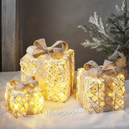 Светящиеся подарки White Moulins 13-30 см, 3 шт, 20 теплых белых LED ламп, на батарейках Edelman