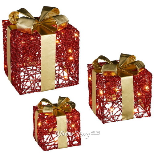 Светящиеся подарки Red Moulins 13-30 см, 3 шт, 25 теплых белых LED ламп, на батарейках Edelman