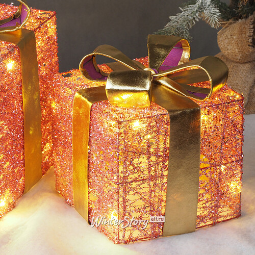 Светящиеся подарки Pink Moulins 13-30 см, 3 шт, 25 теплых белых LED ламп, на батарейках Edelman