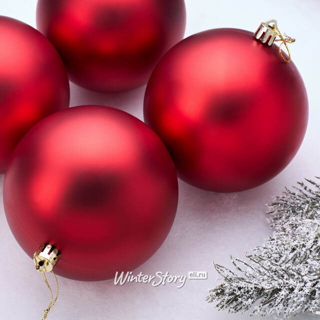 Елочные шары под нанесение Рондо 10 см, 4 шт, красные матовые, пластик Winter Deco