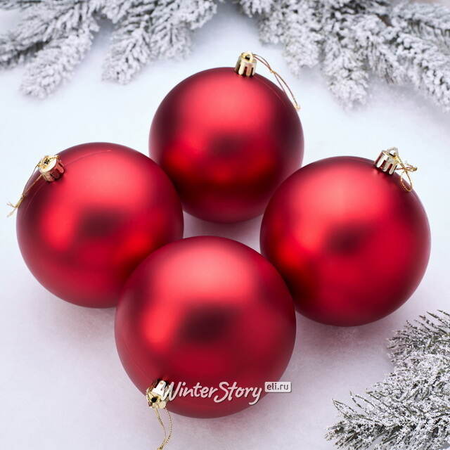 Елочные шары под нанесение Рондо 10 см, 4 шт, красные матовые, пластик Winter Deco