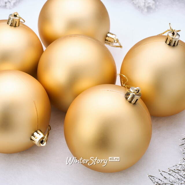 Елочные шары под нанесение Рондо 8 см, 6 шт, золотые матовые, пластик Winter Deco