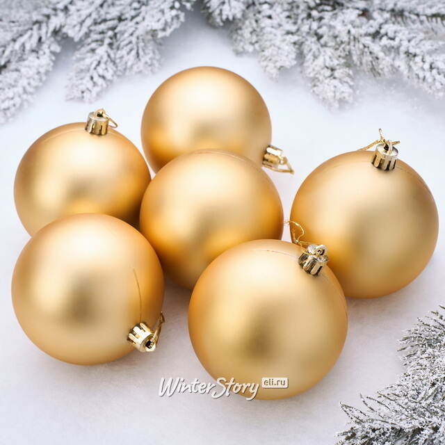 Елочные шары под нанесение Рондо 8 см, 6 шт, золотые матовые, пластик Winter Deco
