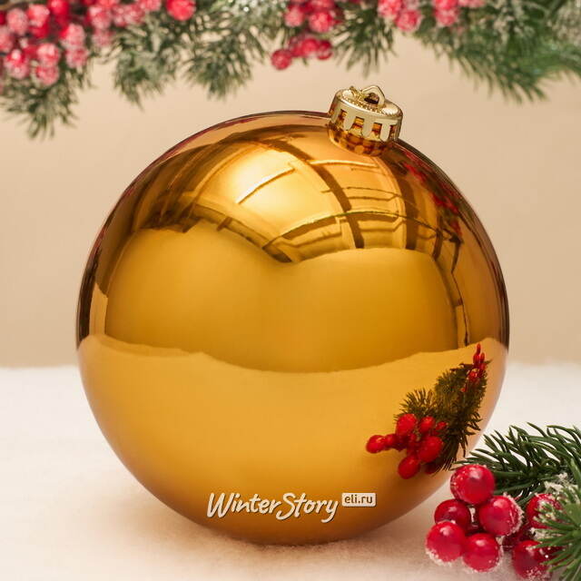 Елочный шар Гранд 15 см, ярко-золотой глянцевый, пластик Winter Deco