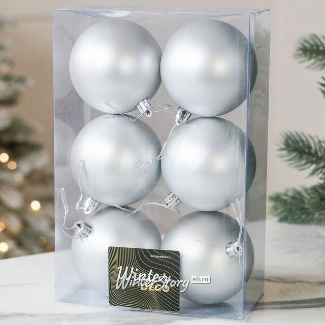 Елочные шары под нанесение Рондо 8 см, 6 шт, серебряные матовые, пластик Winter Deco