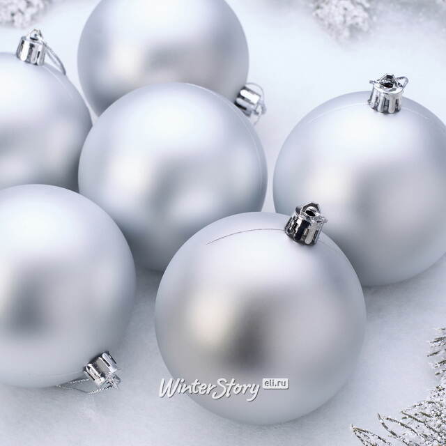 Елочные шары под нанесение Рондо 8 см, 6 шт, серебряные матовые, пластик Winter Deco