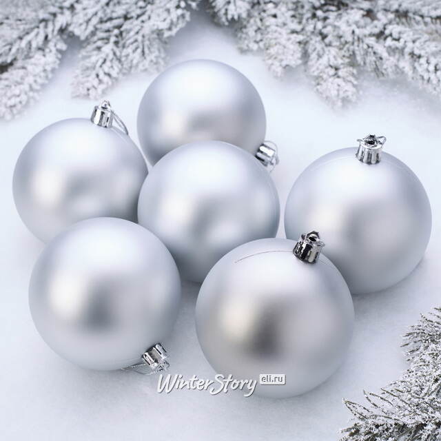 Елочные шары под нанесение Рондо 8 см, 6 шт, серебряные матовые, пластик Winter Deco