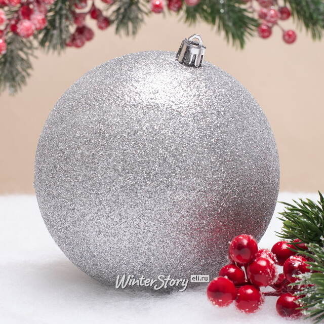 Елочный шар Гранд 12 см, серебряный с блёстками, пластик Winter Deco