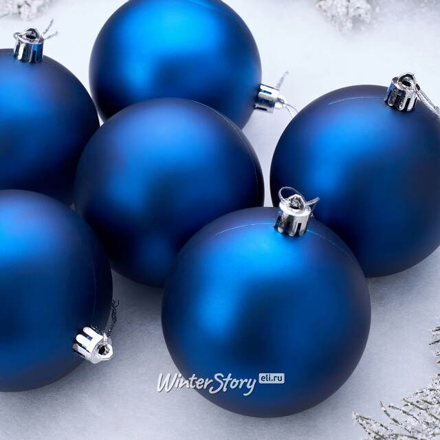 Елочные шары под нанесение Рондо 8 см, 6 шт, синие матовые, пластик Winter Deco