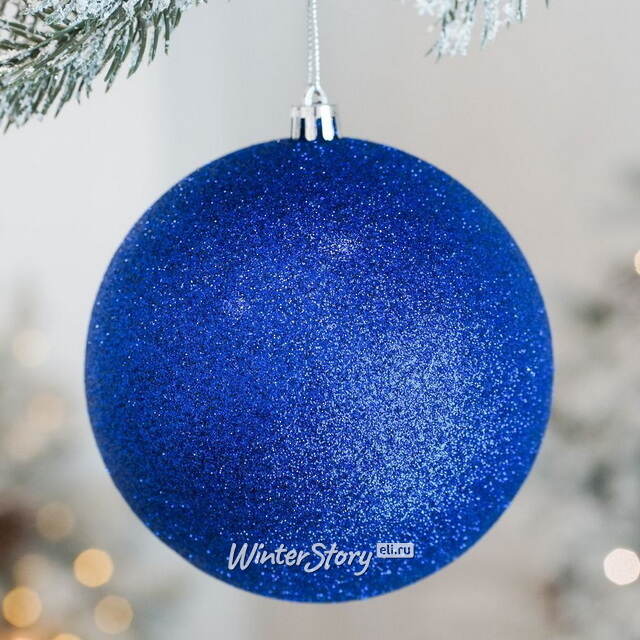 Елочный шар Сондер 12 см, синий с блёстками, пластик Winter Deco