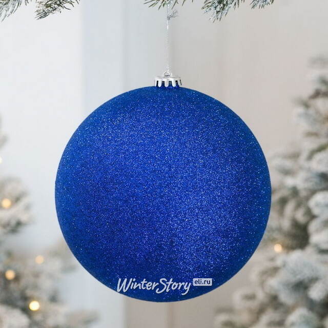 Пластиковый шар Сондер 20 см, синий с блёстками Winter Deco