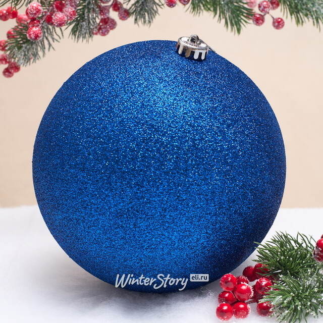 Пластиковый шар Гранд 20 см, синий с блёстками Winter Deco