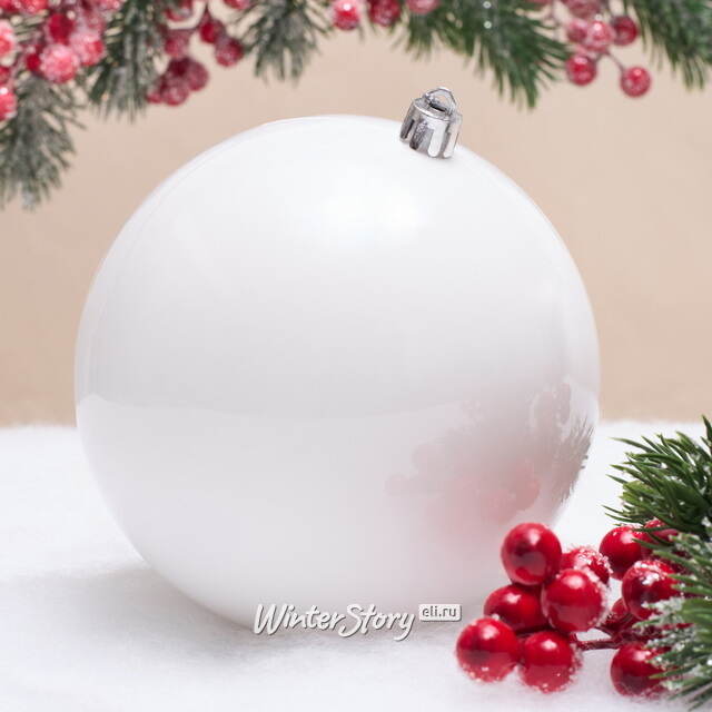 Елочный шар Гранд 12 см, белый глянцевый, пластик Winter Deco