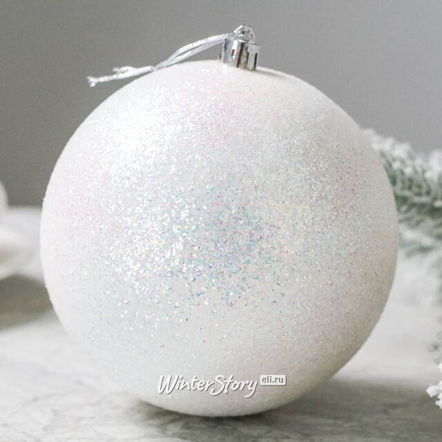 Елочный шар Сондер 12 см, белый с блёстками, пластик Winter Deco