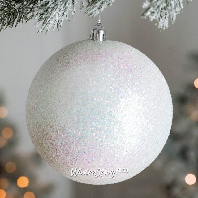 Елочный шар Сондер 12 см, белый с блёстками, пластик Winter Deco