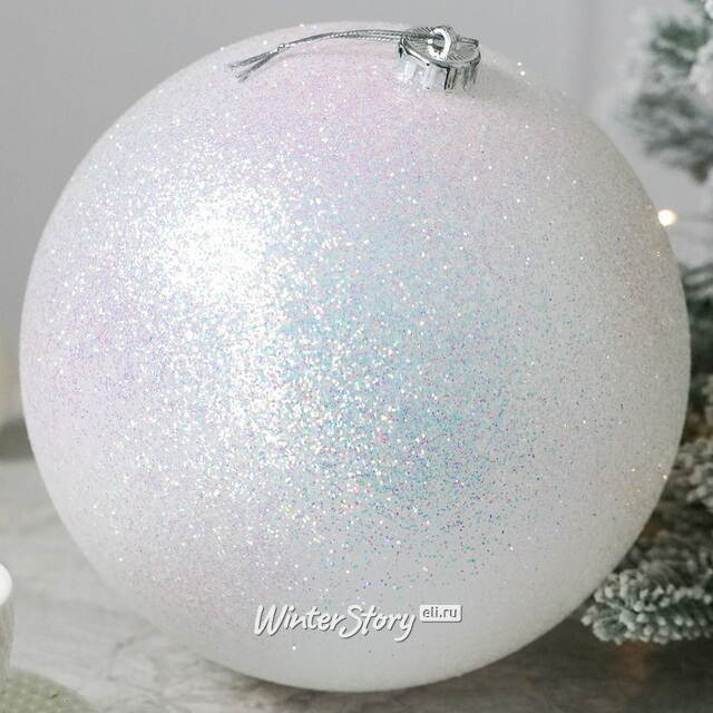 Пластиковый шар Сондер 20 см, белый с блёстками Winter Deco