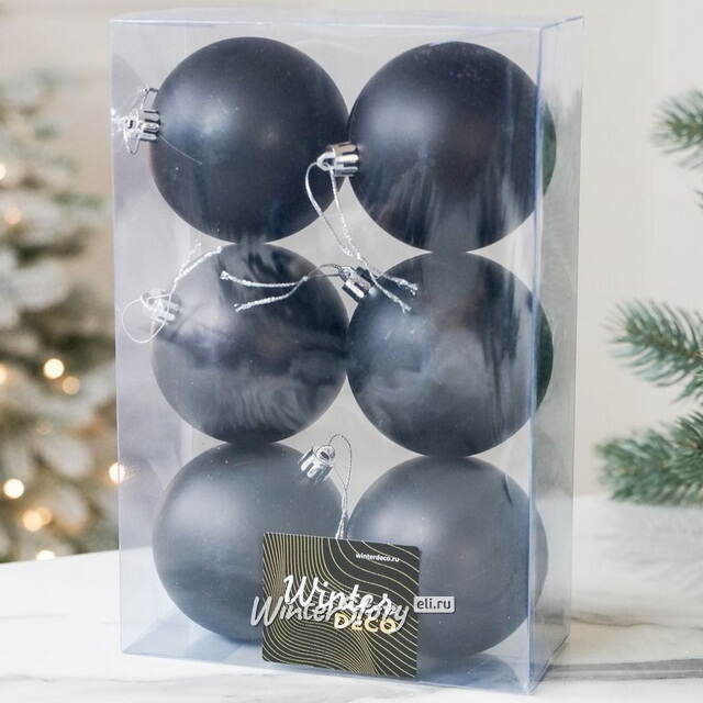 Елочные шары под нанесение Рондо 8 см, 6 шт, чёрные матовые, пластик Winter Deco