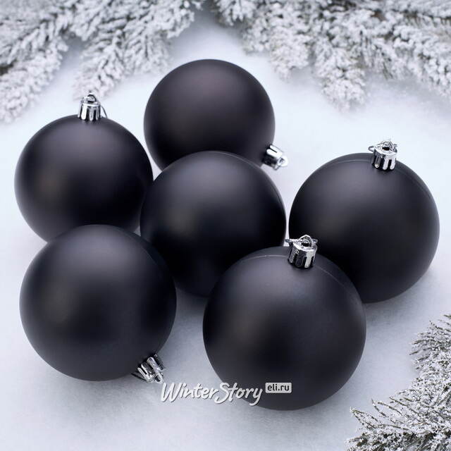 Елочные шары под нанесение Рондо 8 см, 6 шт, чёрные матовые, пластик Winter Deco