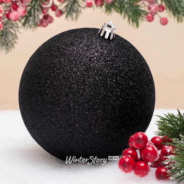 Елочный шар Гранд 12 см, чёрный с блёстками, пластик Winter Deco