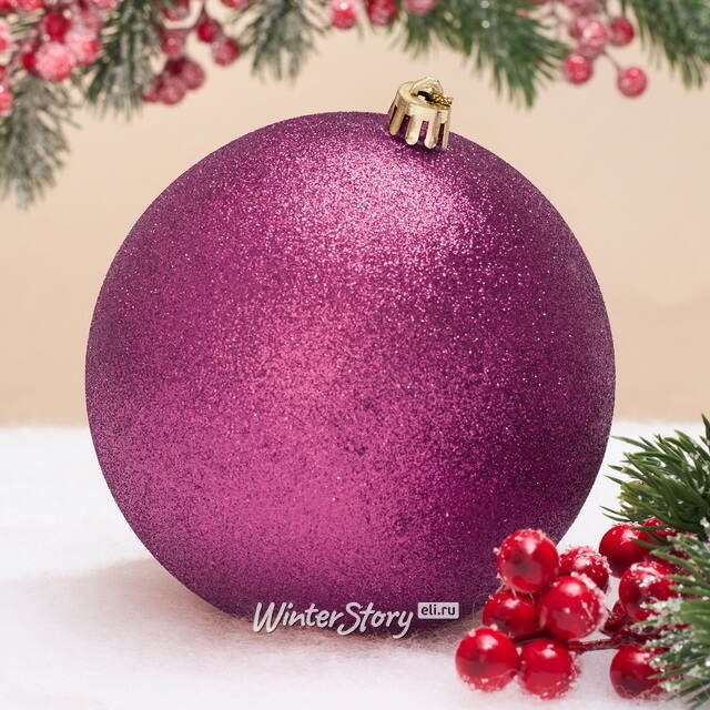 Елочный шар Гранд 12 см, розовый с блёстками, пластик Winter Deco