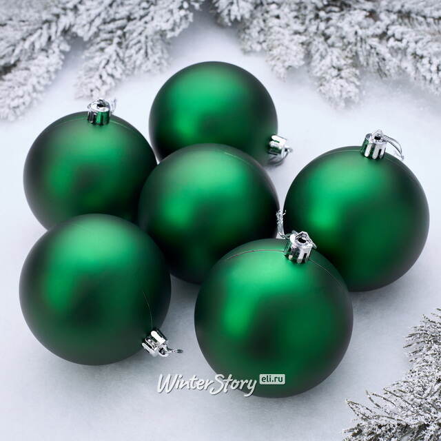 Елочные шары под нанесение Рондо 8 см, 6 шт, зелёные матовые, пластик Winter Deco