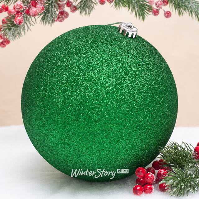 Пластиковый шар Гранд 25 см, зелёный с блёстками Winter Deco