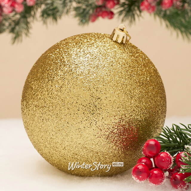 Елочный шар Гранд 12 см, золотой с блёстками, пластик Winter Deco